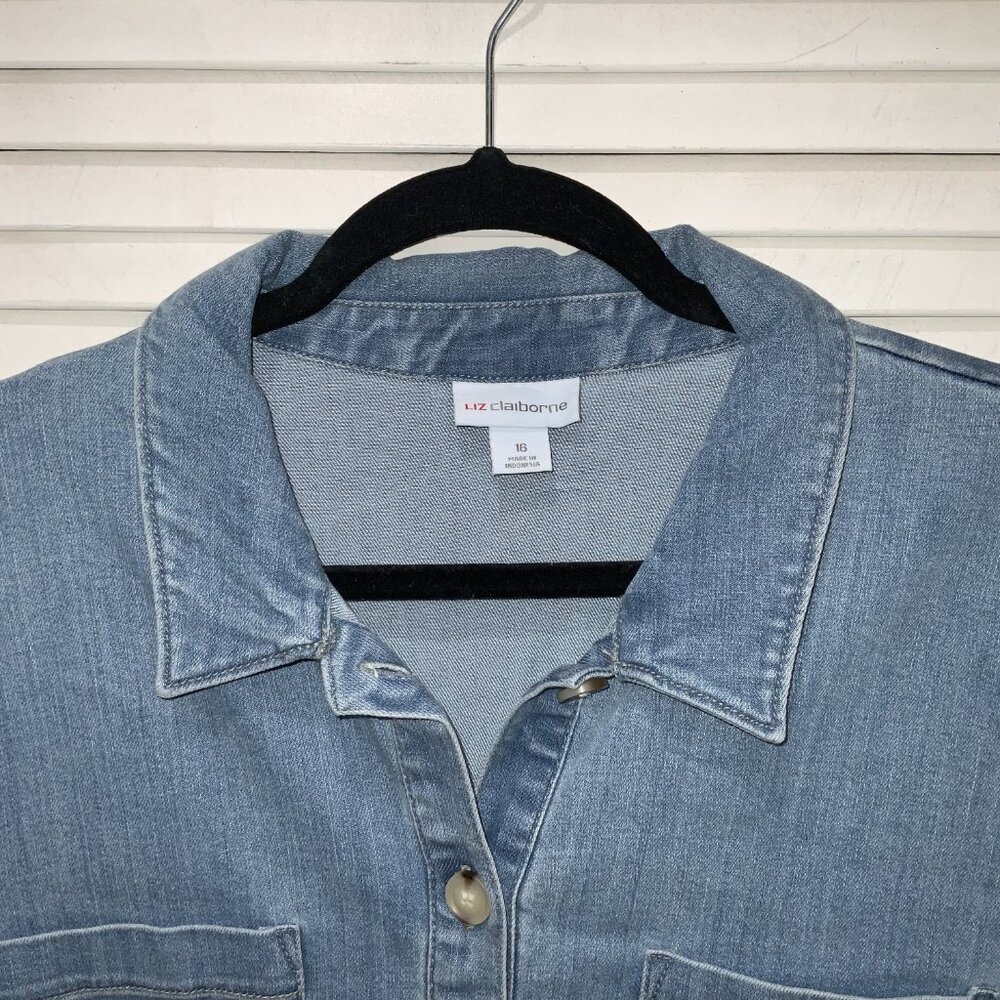 Liz Claiborne Denim Collard Short Sleeve Button Down Dress Size 16 - Picture 2 of 4